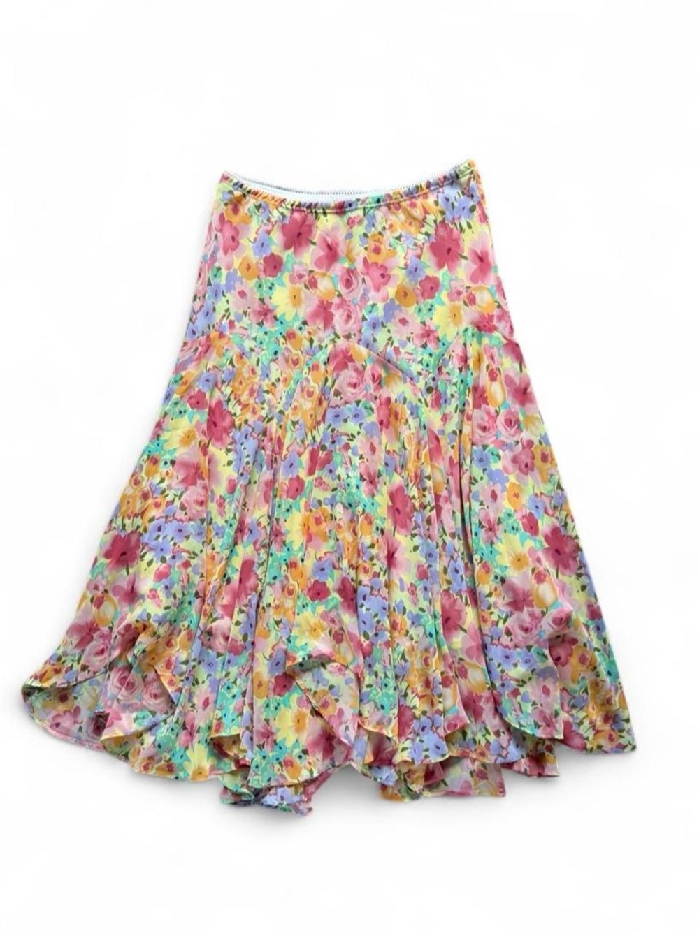 Newsworthy Women's Floral Chiffon Layered Ruffle Lined A-Line Midi Skirt M